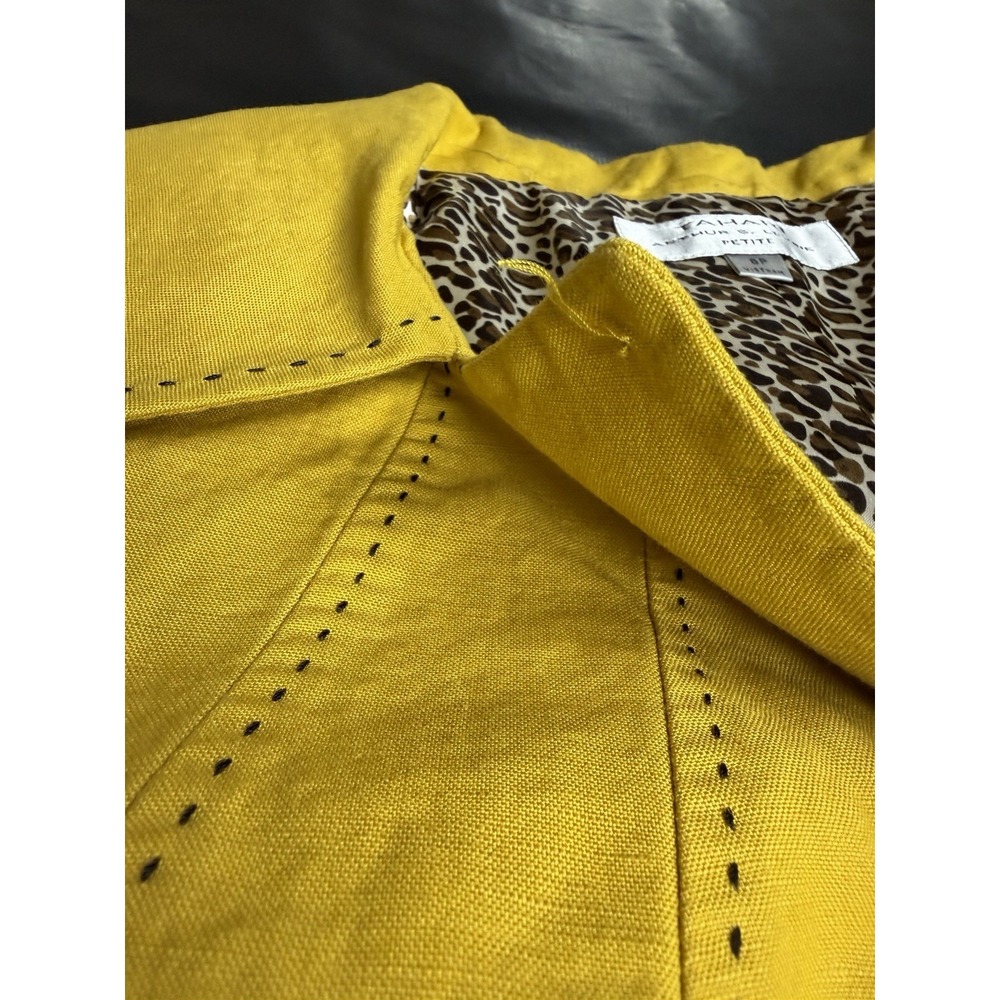 Tahari Arthur S Levine Skirt Suit 8P Yellow Linen Blazer Brown Skirt Leopard Set - Picture 14 of 16